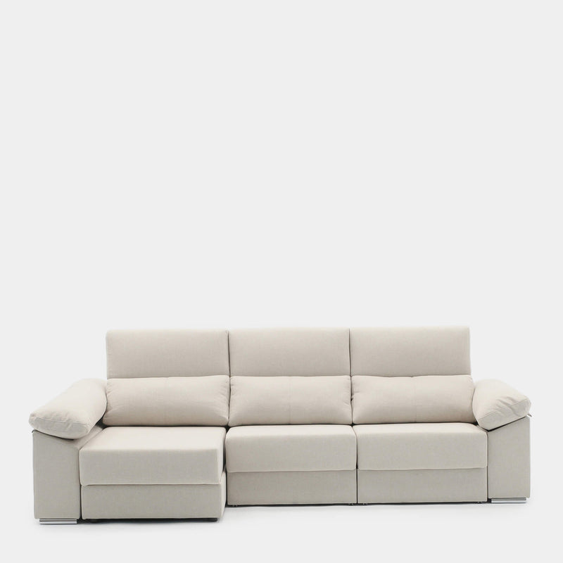 Sofá chaiselongue beige 3 plazas con deslizantes para salas