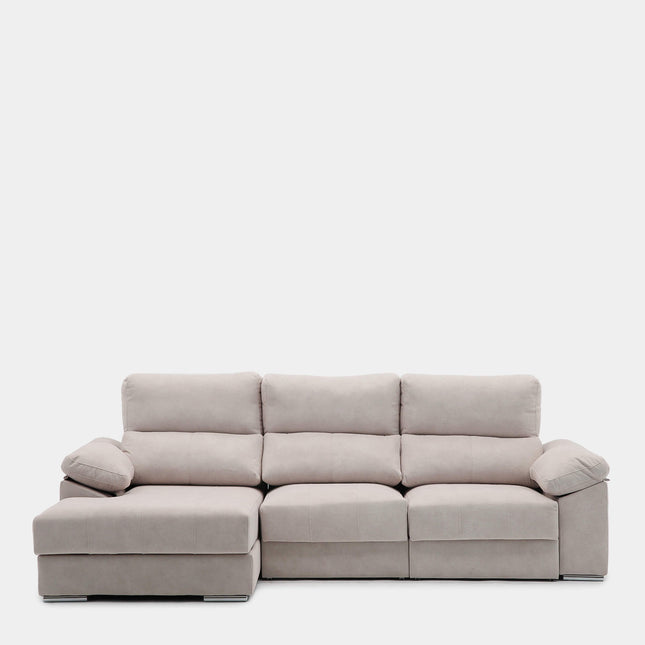 Sofá chaiselongue 3 plazas beige antimanchas para salón