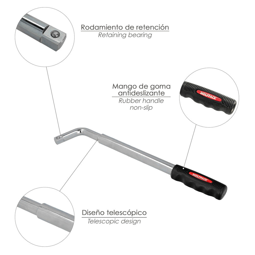 Llave extensible para rueda de coche 17x19 mm llave cruz, llave telescópica neumáticos,