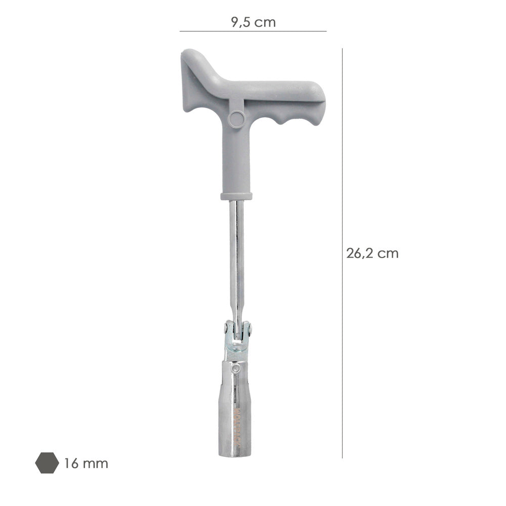 Llave bujías articulada 16 mm con mango t