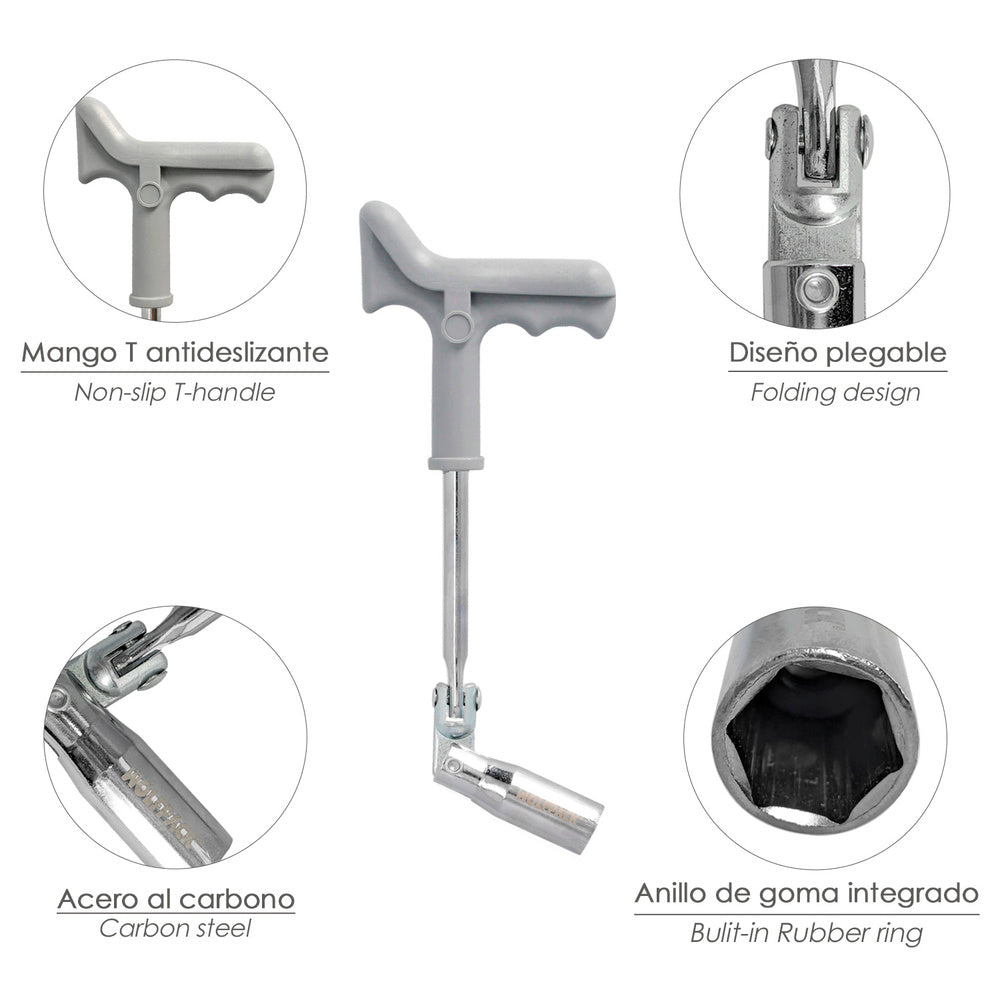 Llave bujías articulada 21 mm con mango t