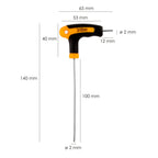 Llave allen con bola mango bimaterial "soft touch" forma t 2,0 mm acero cromo vanadio, destornillador allen, llave hexagonal