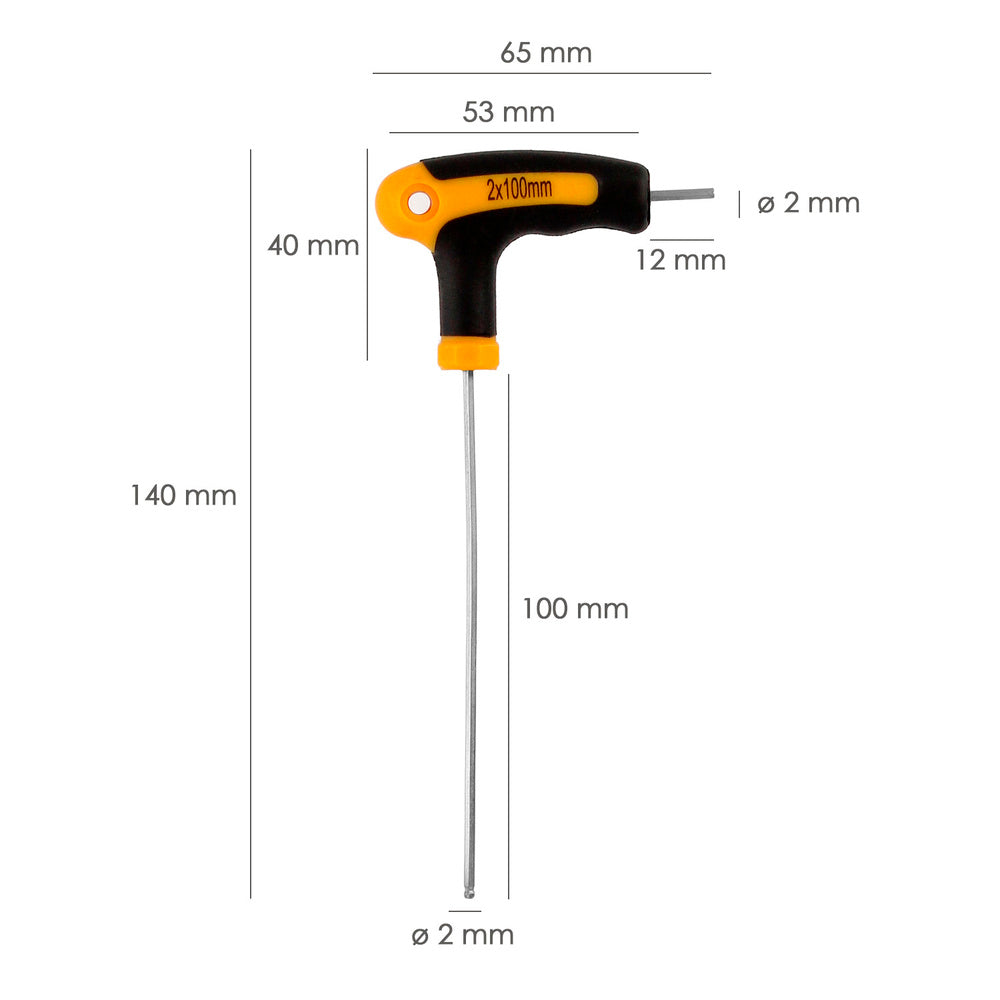 Llave allen con bola mango bimaterial "soft touch" forma t 2,0 mm acero cromo vanadio, destornillador allen, llave hexagonal