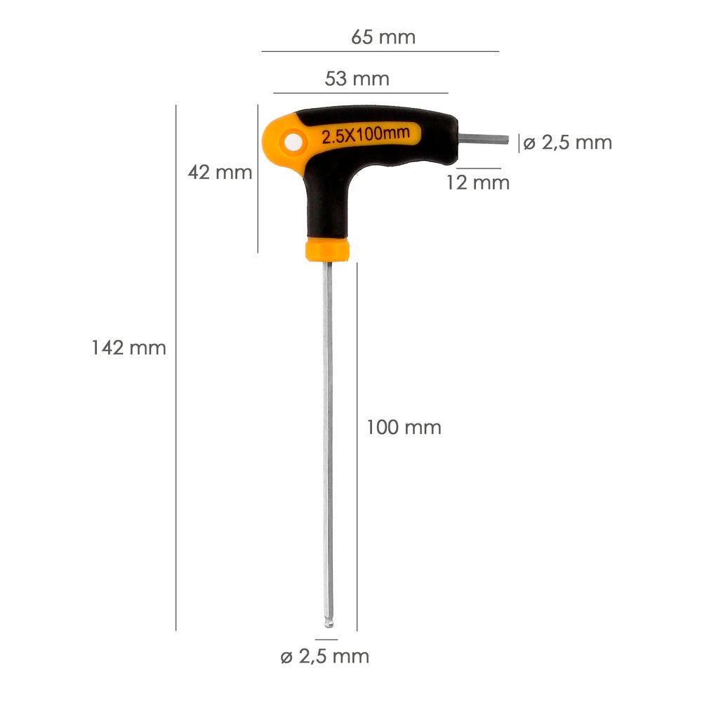 Llave allen con bola mango bimaterial "soft touch" forma t 2,5 mm acero cromo vanadio, destornillador allen, llave hexagonal