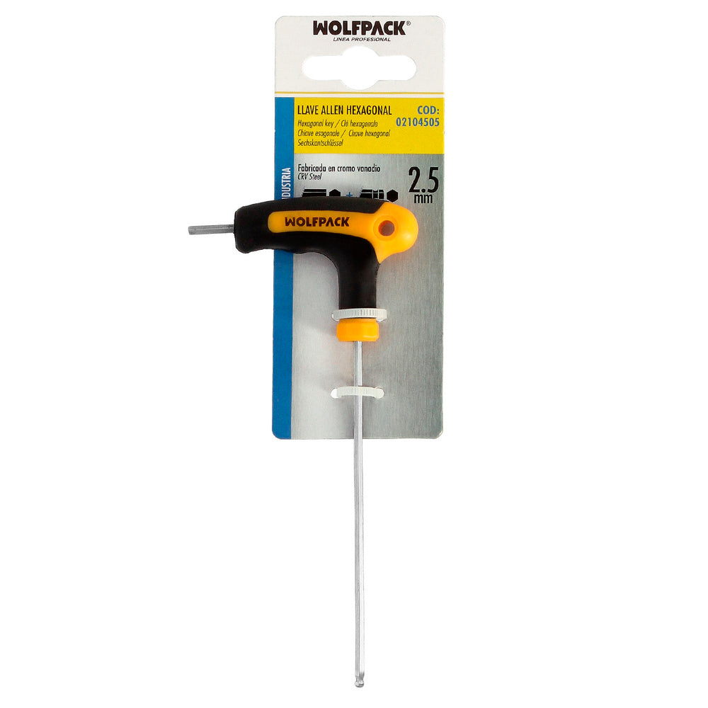 Llave allen con bola mango bimaterial "soft touch" forma t 2,5 mm acero cromo vanadio, destornillador allen, llave hexagonal