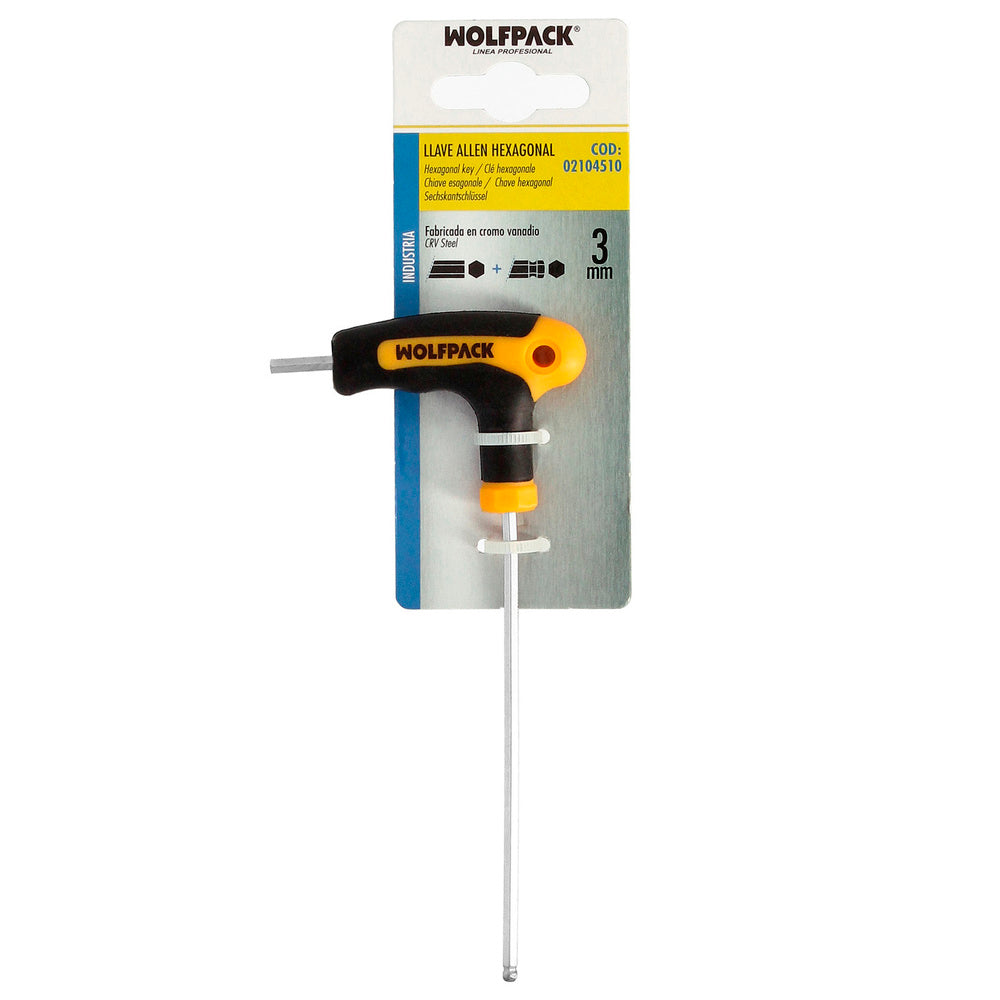 Llave allen con bola mango bimaterial "soft touch" forma t 3,0 mm acero cromo vanadio, destornillador allen, llave hexagonal