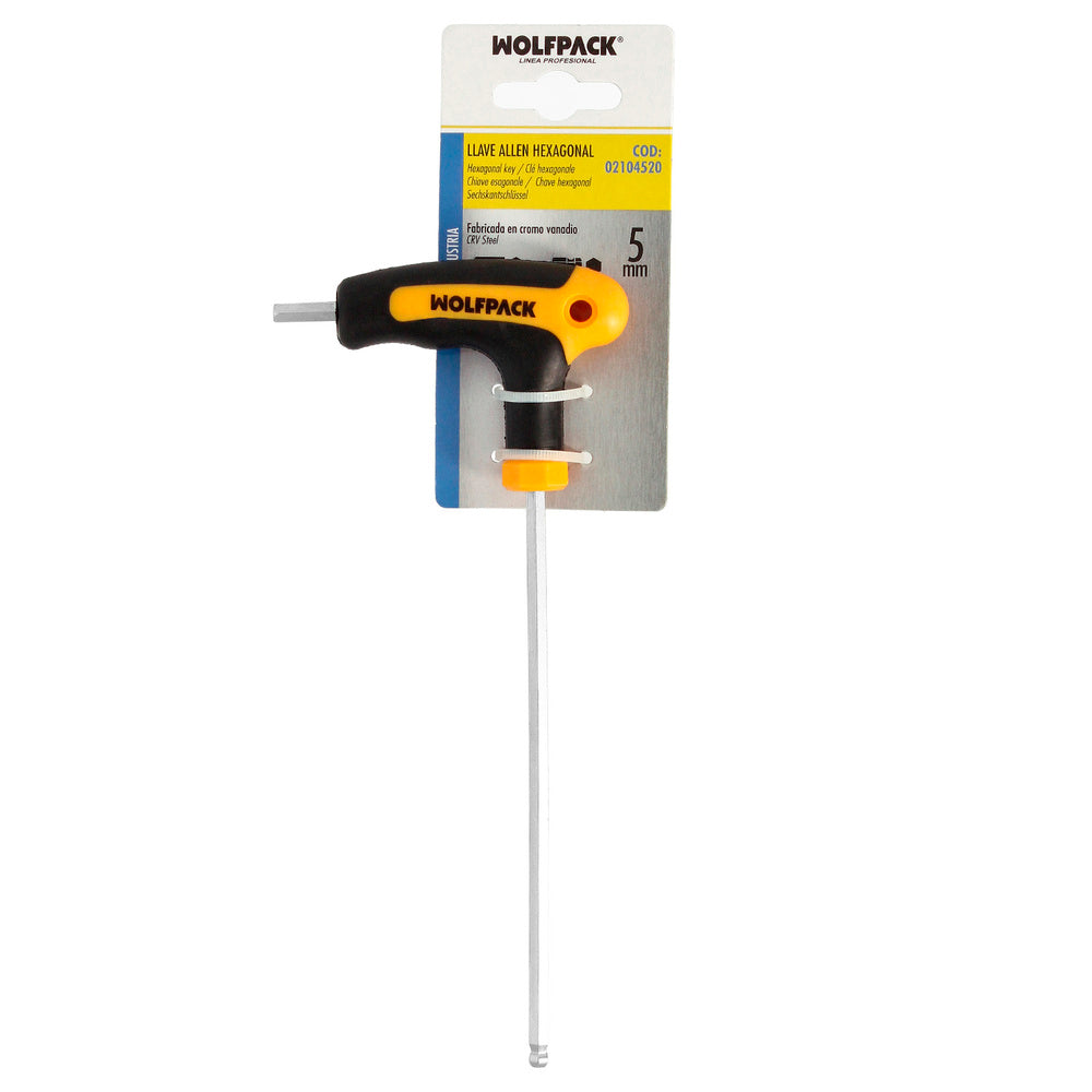 Llave allen con bola mango bimaterial "soft touch" forma t 5,0 mm acero cromo vanadio, destornillador allen, llave hexagonal