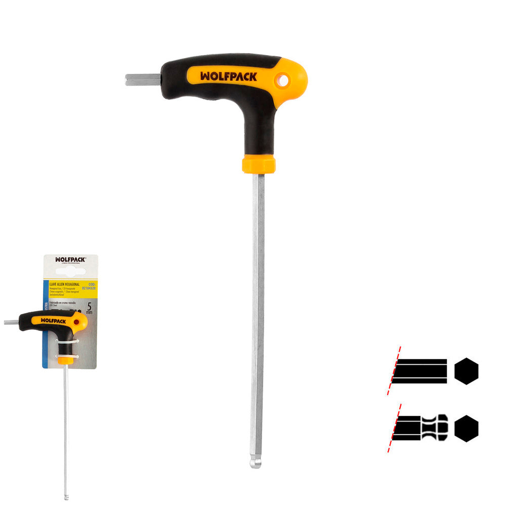 Llave allen con bola mango bimaterial "soft touch" forma t 5,0 mm acero cromo vanadio, destornillador allen, llave hexagonal