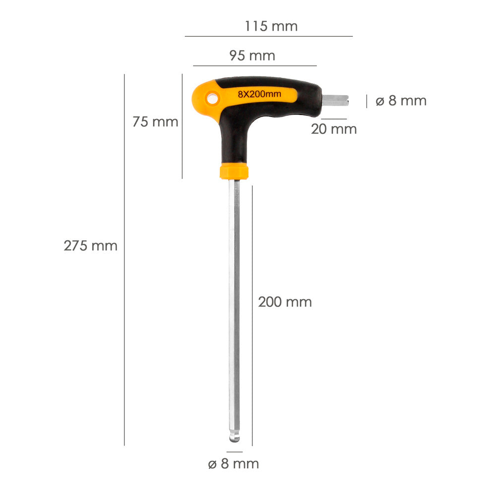 Llave allen con bola mango bimaterial "soft touch" forma t 8,0 mm acero cromo vanadio, destornillador allen, llave hexagonal