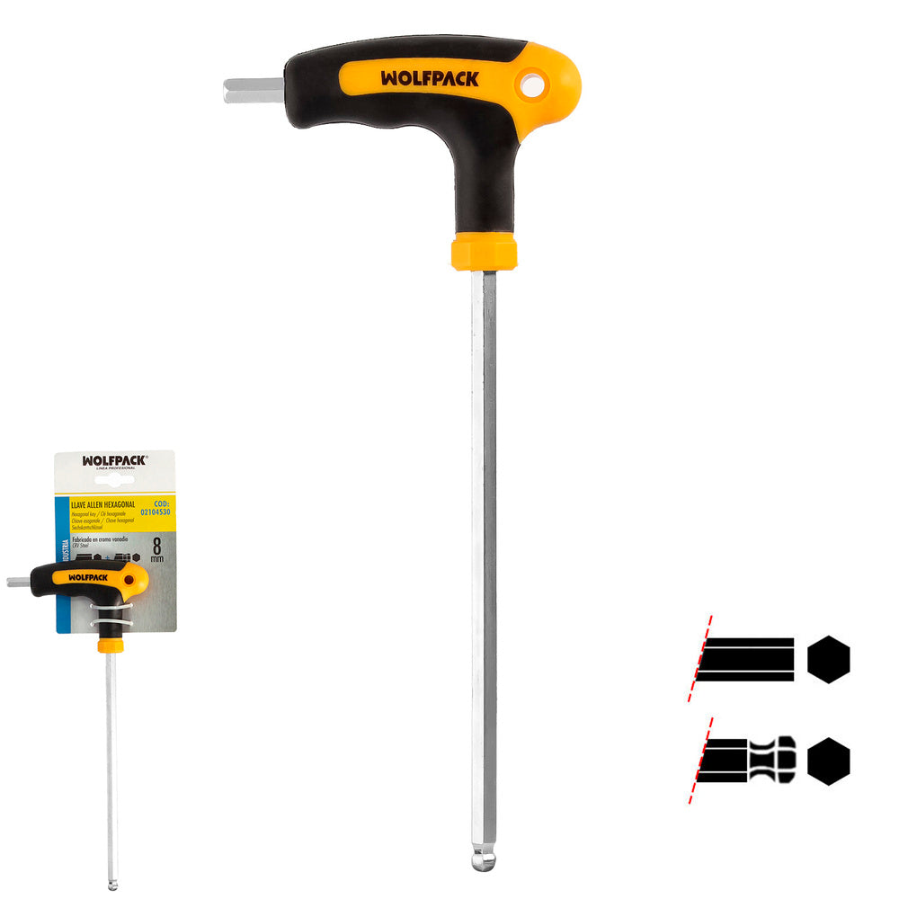 Llave allen con bola mango bimaterial "soft touch" forma t 8,0 mm acero cromo vanadio, destornillador allen, llave hexagonal