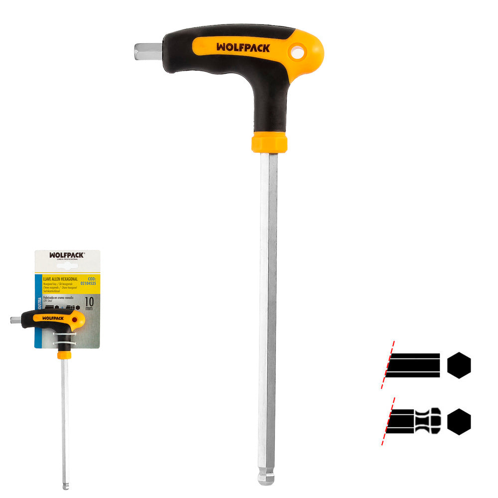 Llave allen con bola mango bimaterial "soft touch" forma t 10,0 mm acero cromo vanadio, destornillador allen, llave hexagonal