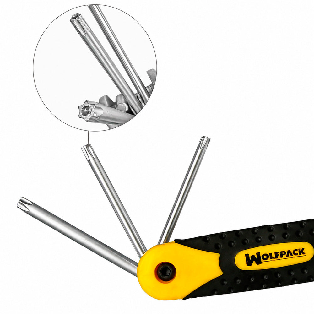 Conjunto de 8 chaves Torx dobráveis ​​invioláveis, incluindo chave sextavada, chave estrela e chave Allen estrela.