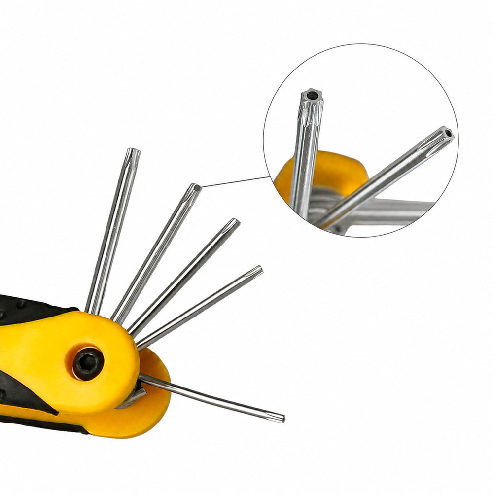 Conjunto de 8 chaves Torx dobráveis ​​invioláveis, incluindo chave sextavada, chave estrela e chave Allen estrela.