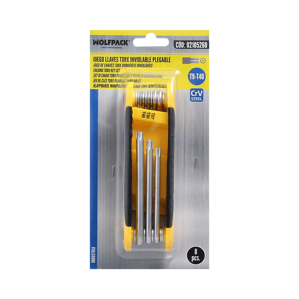 Conjunto de 8 chaves Torx dobráveis ​​invioláveis, incluindo chave sextavada, chave estrela e chave Allen estrela.