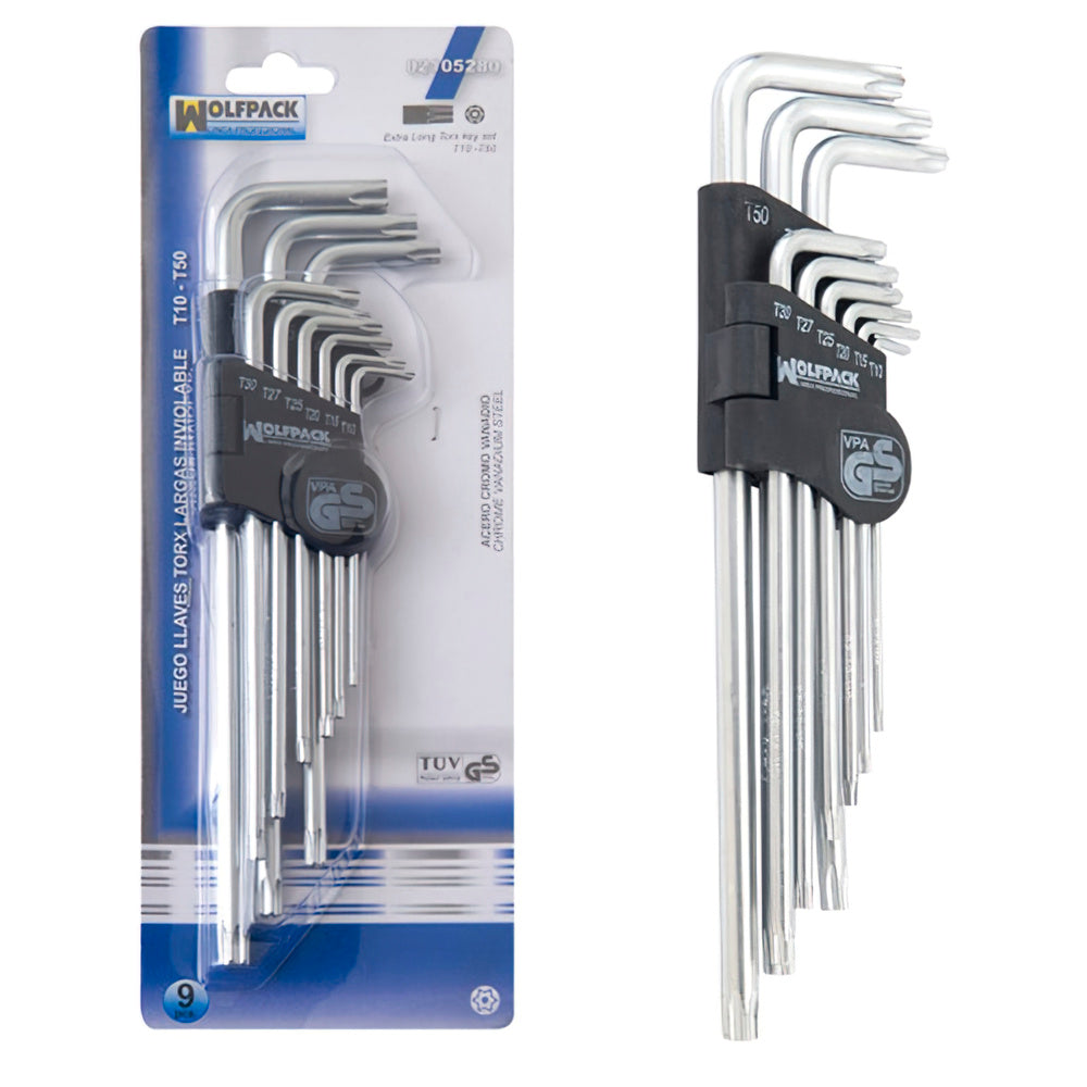Juego llaves torx "l" 9 piezas largo inviolable