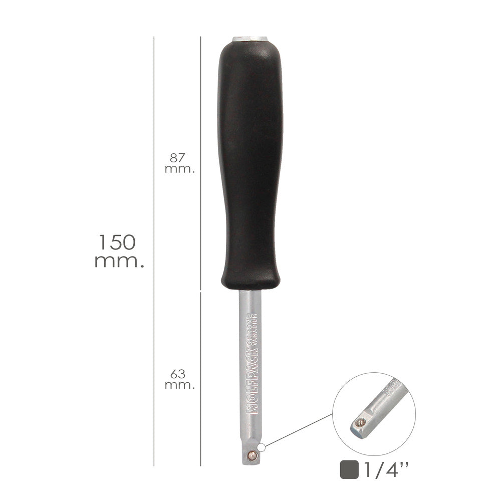 Empuñadura destornillador para vasos 1/4". Prolongador carraca, alargador carraca, destornillador vasos