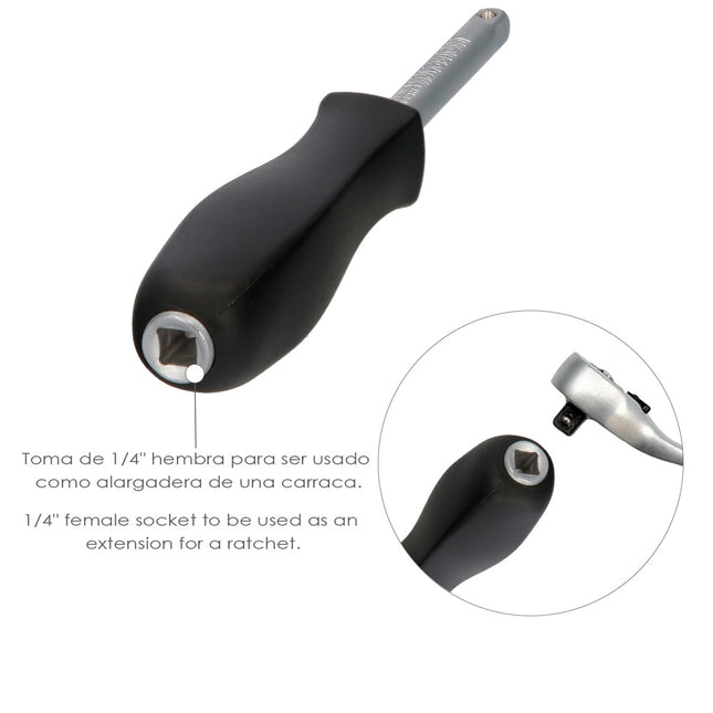 Empuñadura destornillador para vasos 1/4". prolongador carraca, alargador carraca, destornillador vasos