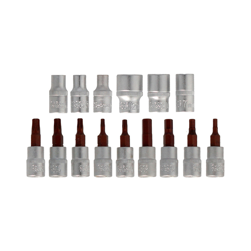 Chave dinamométrica de 1/4" com 9 pontas sextavadas e 5 chaves de caixa. Chave de torque para camiões, carros, motos, micro ajustes, aço crv