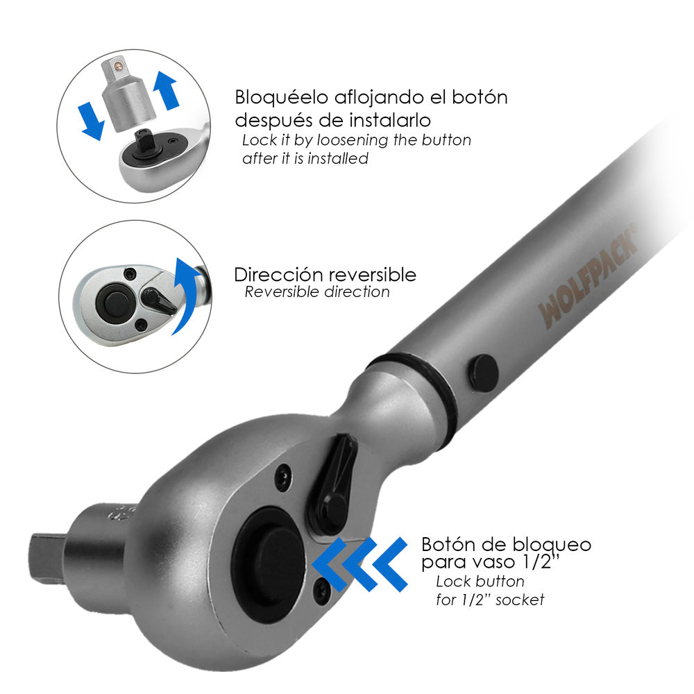 Chave dinamométrica 1/2" com extensor e redutor de 3/8" chave de torque camiões, carros, motas, micro-ajustes, aço CRV