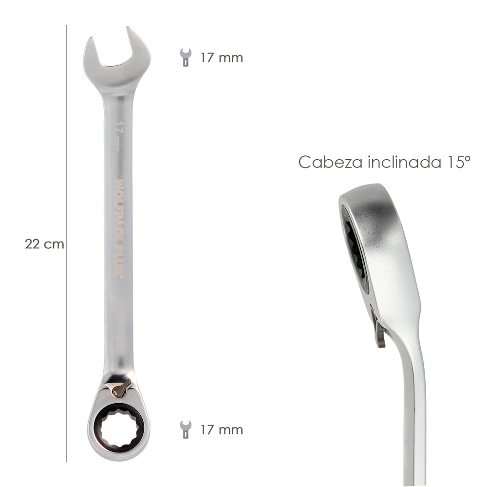 Llave combinada con carraca 17 mm din 3113