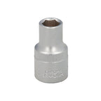 Chave de caixa 1/2" sextavada 10 mm perfil 6 faces. Aço cromo-vanádio, cantos redondos