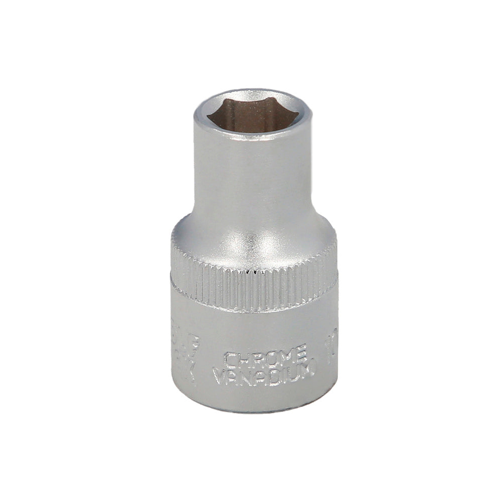 Chave de caixa 1/2" sextavada 10 mm perfil 6 faces. Aço cromo-vanádio, cantos redondos