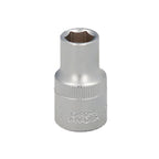 Chave caixa 1/2" sextavada 11 mm perfil de 6 faces. Aço cromo-vanádio, cantos arredondados