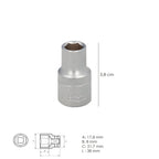 Chave de caixa 1/2" sextavada 12 mm perfil de 6 faces. Aço cromo vanádio, cantos arredondados