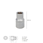 Chave de caixa 1/2" sextavada 13 mm perfil 6 faces. Aço cromo-vanádio, cantos arredondados