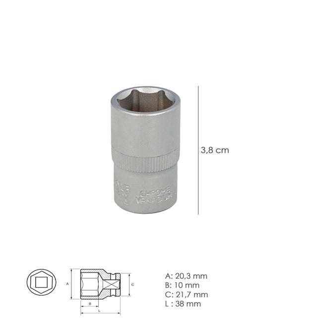 Llave vaso 1/2" hexagonal 14 mm. perfil de 6 caras. acero cromo vanadio, aristas redondas