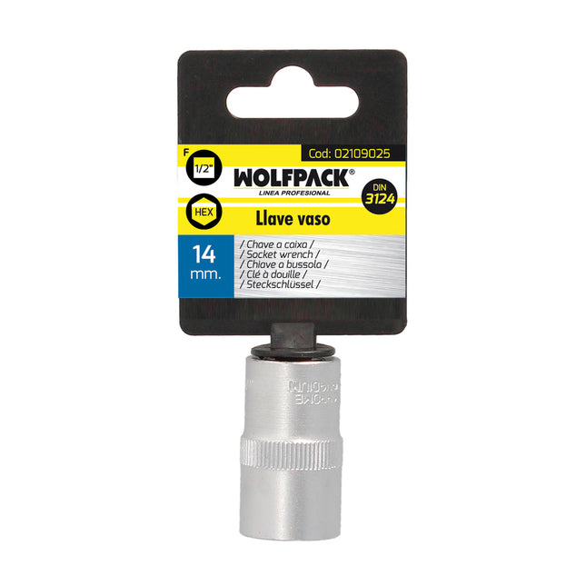 Llave vaso 1/2" hexagonal 14 mm. perfil de 6 caras. acero cromo vanadio, aristas redondas