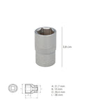 Chave de caixa 1/2" sextavada 15 mm perfil de 6 faces. Aço cromo-vanádio, arestas arredondadas