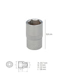 Chave de caixa 1/2" sextavada 17 mm perfil de 6 faces. Aço cromo-vanádio, cantos redondos