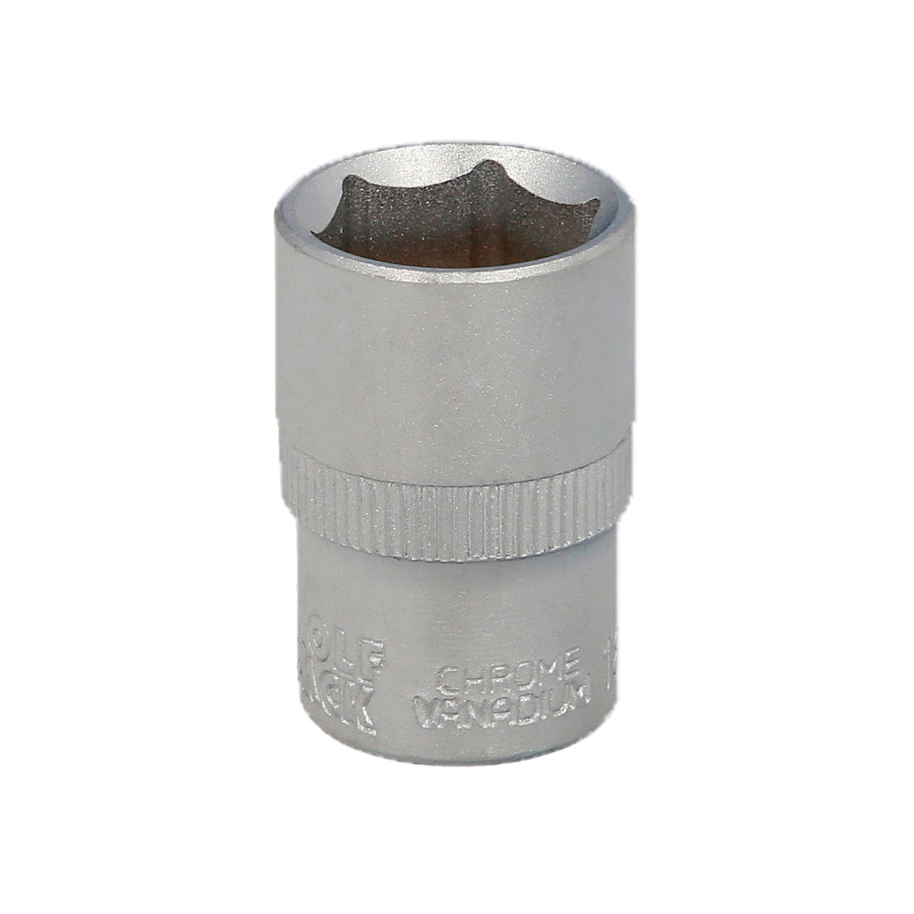Chave de caixa 1/2" sextavada 18 mm perfil de 6 faces. Aço cromo-vanádio, arestas arredondadas