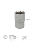 Chave de caixa 1/2" sextavada 18 mm perfil de 6 faces. Aço cromo-vanádio, arestas arredondadas