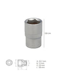 Chave de caixa 1/2" sextavada 19 mm perfil de 6 faces. Aço cromo vanádio, cantos arredondados