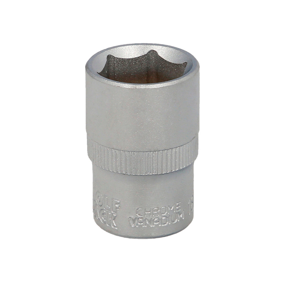 Chave de caixa 1/2" sextavada 19 mm perfil de 6 faces. Aço cromo vanádio, cantos arredondados