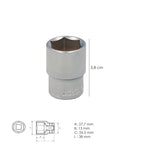 Chave de caixa 1/2" sextavada 21 mm perfil de 6 faces. Aço cromo-vanádio, arestas arredondadas
