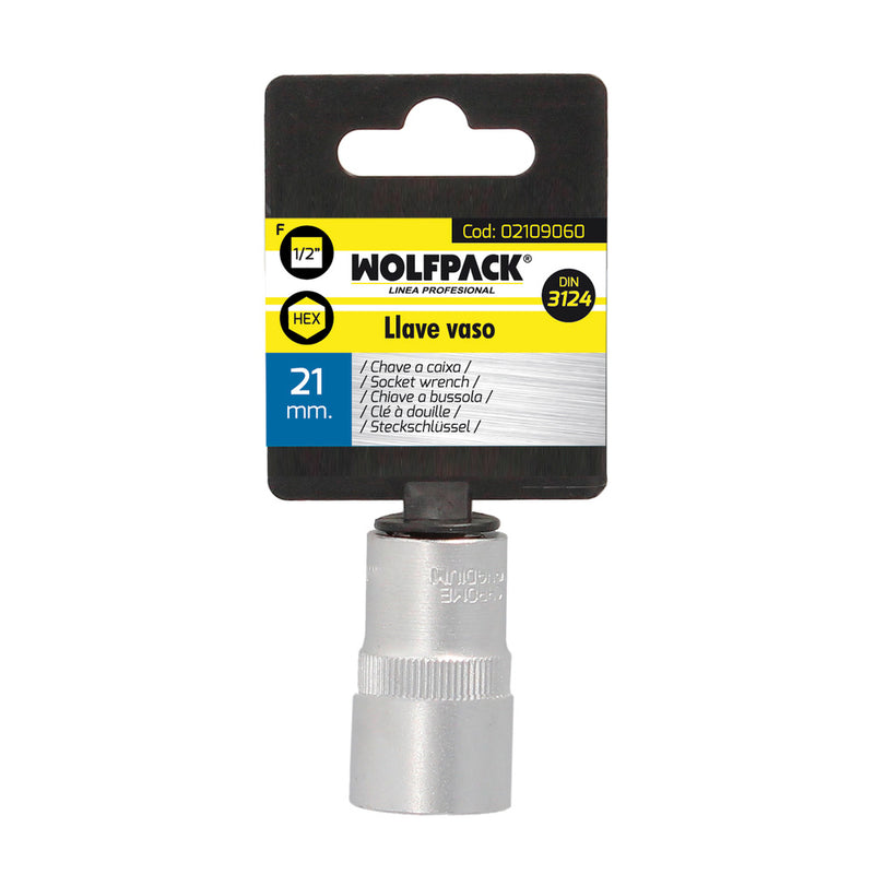 Llave vaso 1/2" hexagonal 21 mm. perfil de 6 caras. acero cromo vanadio, aristas redondas