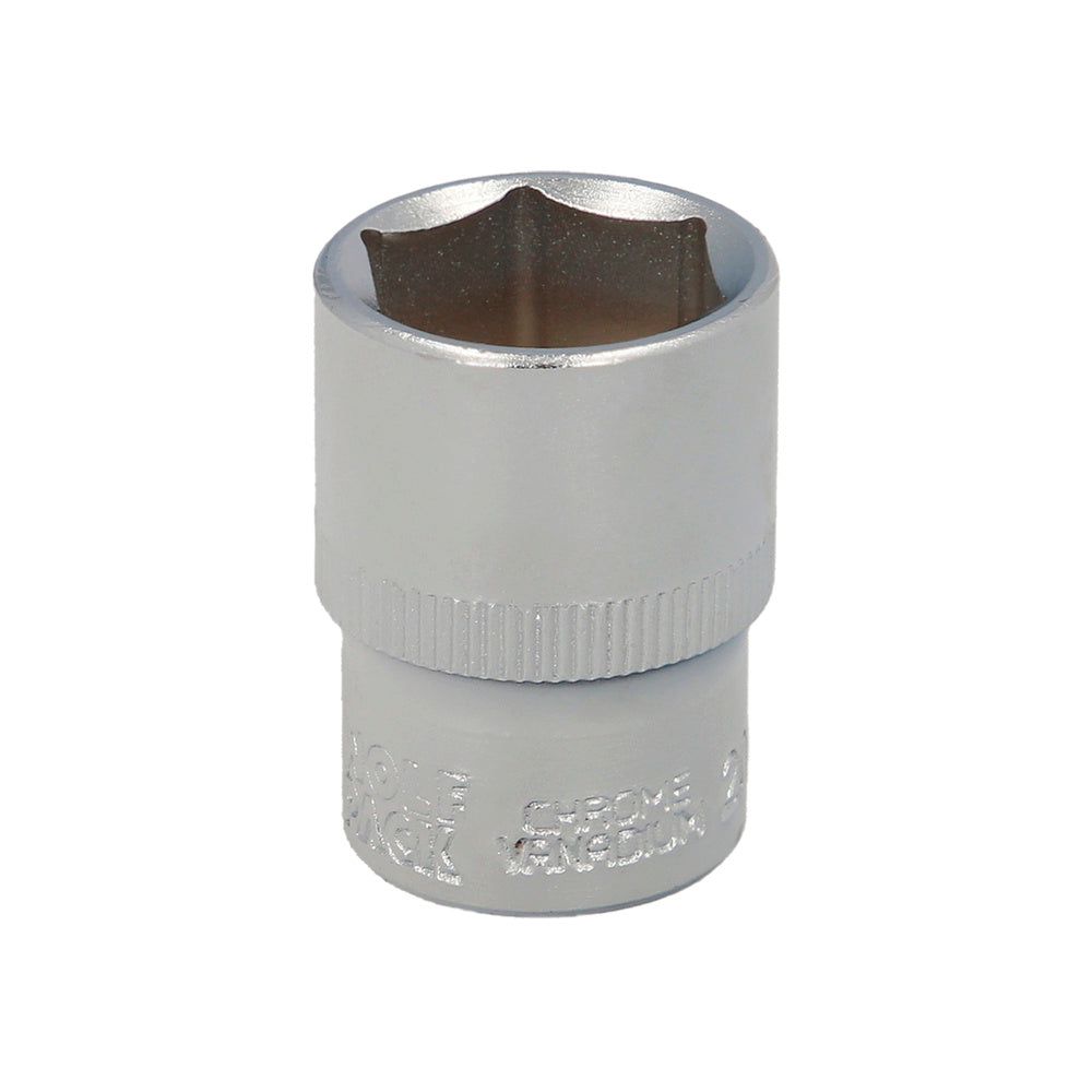 Chave de caixa 1/2" sextavada 21 mm perfil de 6 faces. Aço cromo-vanádio, arestas arredondadas