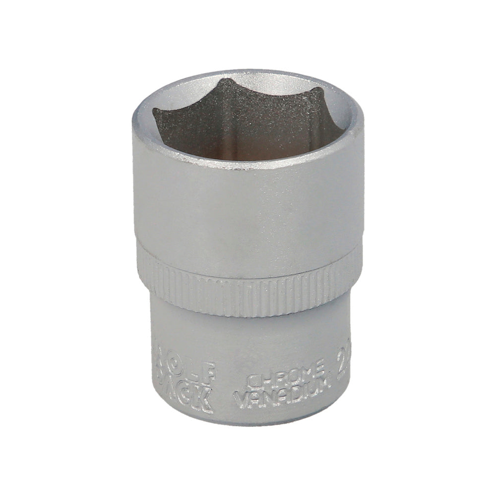 Chave de caixa 1/2" sextavada 22 mm perfil de 6 faces. Aço cromo-vanádio, arestas arredondadas