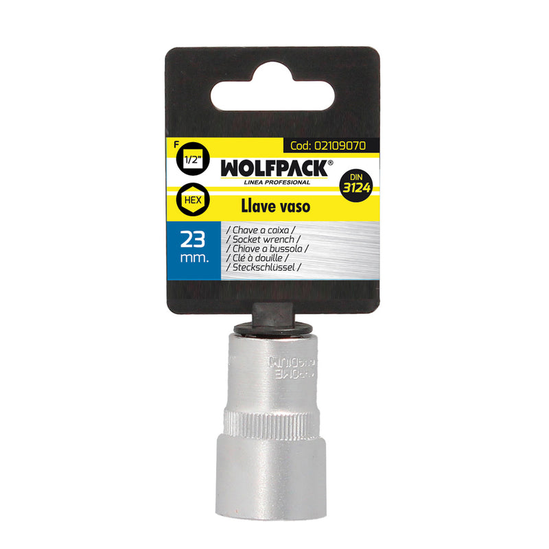 Llave vaso 1/2" hexagonal 23 mm. perfil de 6 caras. acero cromo vanadio, aristas redondas