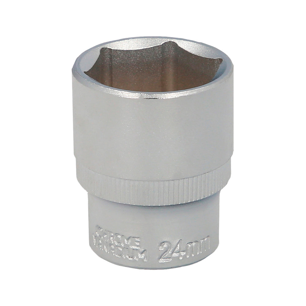 Chave de caixa 1/2" sextavada 24 mm perfil de 6 faces. Aço cromo-vanádio, arestas redondas
