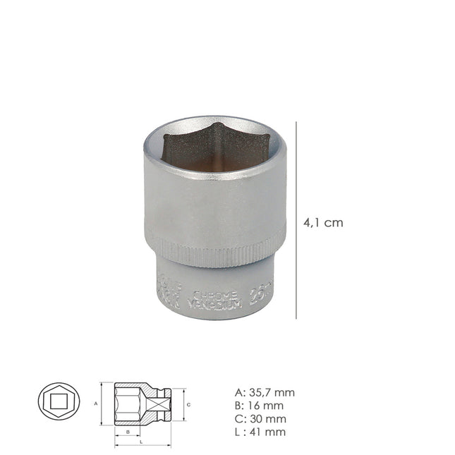 Llave vaso 1/2" hexagonal 26 mm. perfil de 6 caras. acero cromo vanadio, aristas redondas