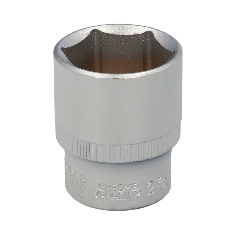 Llave vaso 1/2" hexagonal 27 mm. perfil de 6 caras. acero cromo vanadio, aristas redondas