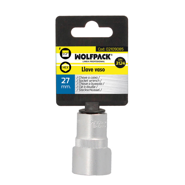 Llave vaso 1/2" hexagonal 27 mm. perfil de 6 caras. acero cromo vanadio, aristas redondas