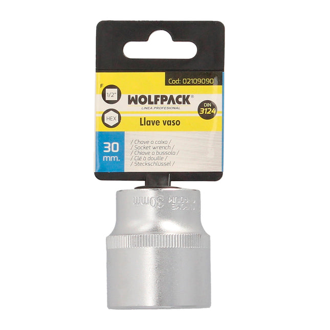 Llave vaso 1/2" hexagonal 30 mm. perfil de 6 caras. acero cromo vanadio, aristas redondas