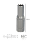 Chave de caixa 1/2" sextavada longa 10 mm, perfil de 6 faces. Aço cromo-vanádio, cantos redondos