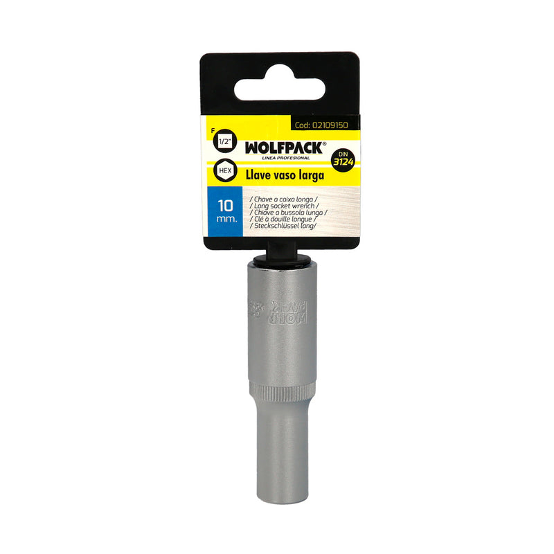Llave vaso 1/2" hexagonal larga 10 mm. perfil de 6 caras. acero cromo vanadio, aristas redondas