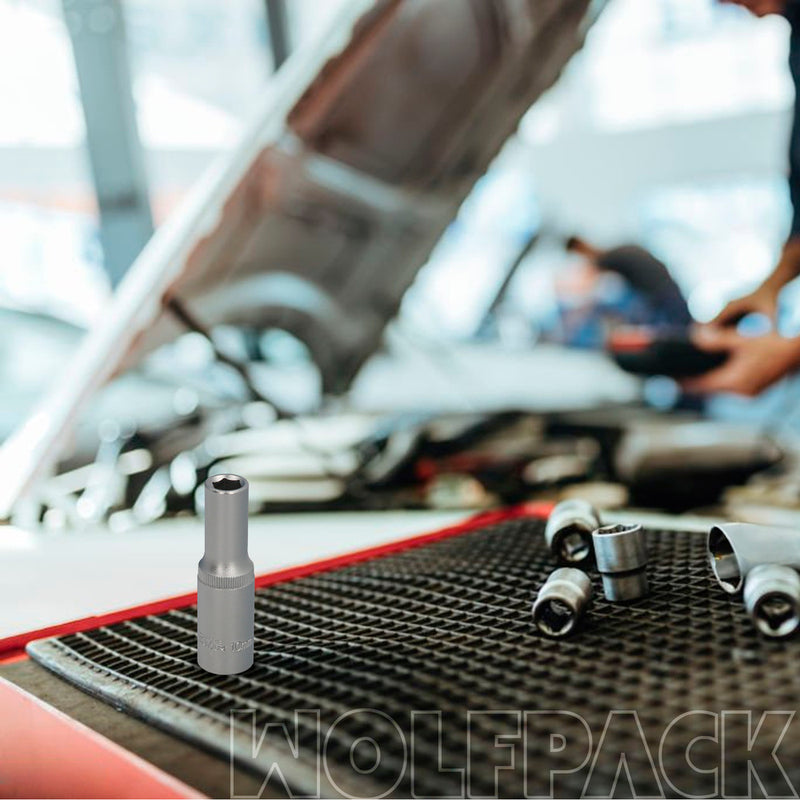 Llave vaso 1/2" hexagonal larga 10 mm. perfil de 6 caras. acero cromo vanadio, aristas redondas